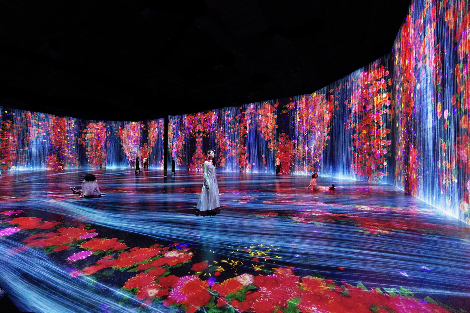 teamLab, Flowers and People, Cannot be Controlled but Live Together-Transcending Boundaries, A Whole Year per Hour 2017. Sound: Hideaki Takahashi.