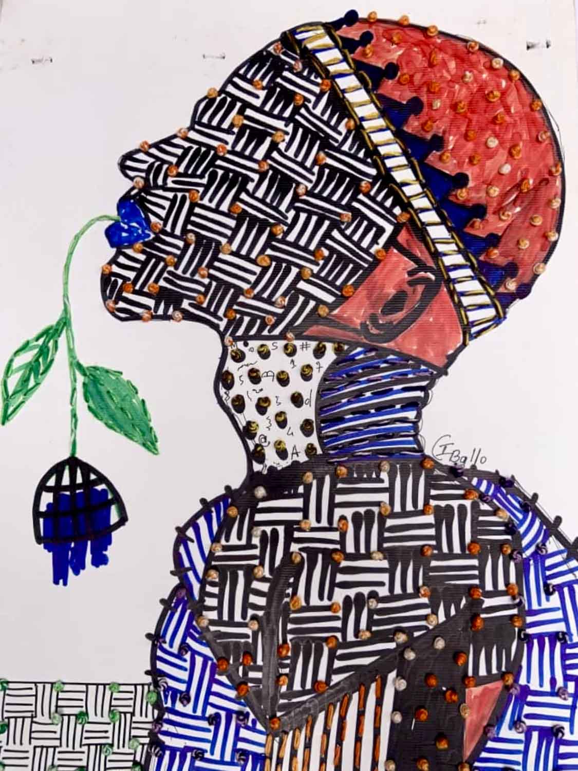 IDEAT Magazin Ibrahim Ballo Untitled 2023 Acrylic Cotton Embroidery and Weaving on Paper Various Dimensions. Courtesy of Galerie Carole Kvasnevski