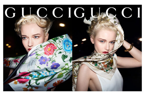 Gucci in Seide gehüllt. Kampagne mit Julia Garner und Steven Meisel.