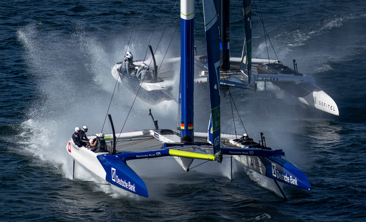 Steife Brise: Rolex SailGP auf Rügen 1 Hoechstgeschwindigkeit Doppelpunkt Beim SailGP Germany auf Ruegen herrschte perfektes Segelwetter mit Wind der sogar einen Geschwindigkeitsrekord moeglich machte FD1 0319 Credit Felix Diemer fuer SailGP