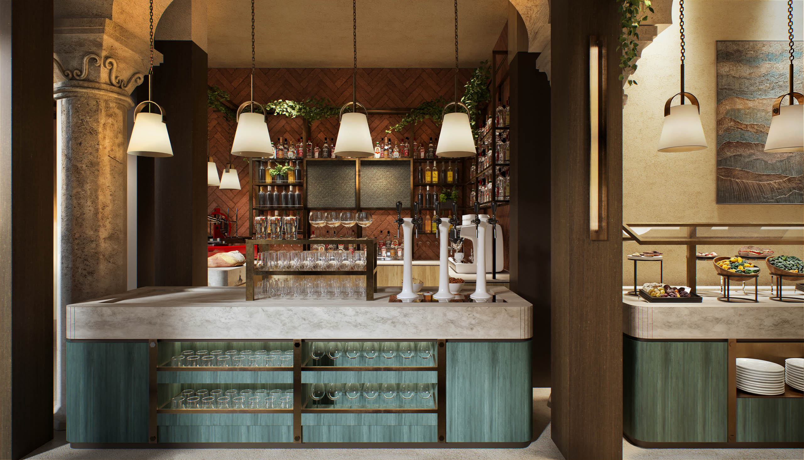 De Montel: Von der Ruine zur Ruheoase 1 De Montel Terme Milano Renders THDP Buffet 1