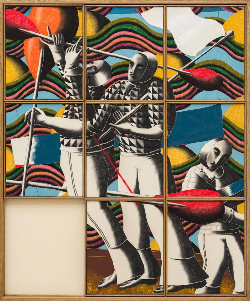 Doehlberg Ferdind Doelberg Ferdinand It blew in the wind In all places 2024 180x150 cm Modeluares Schiebesystem mit Kohle Kreide und Acryl auf Leiwand Aufnahme